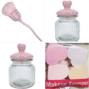 Beauty Bundle 2 Glass Containers w/ 💗 Lid, 🌹Stem Makeup Brush💗Beauty Blenders